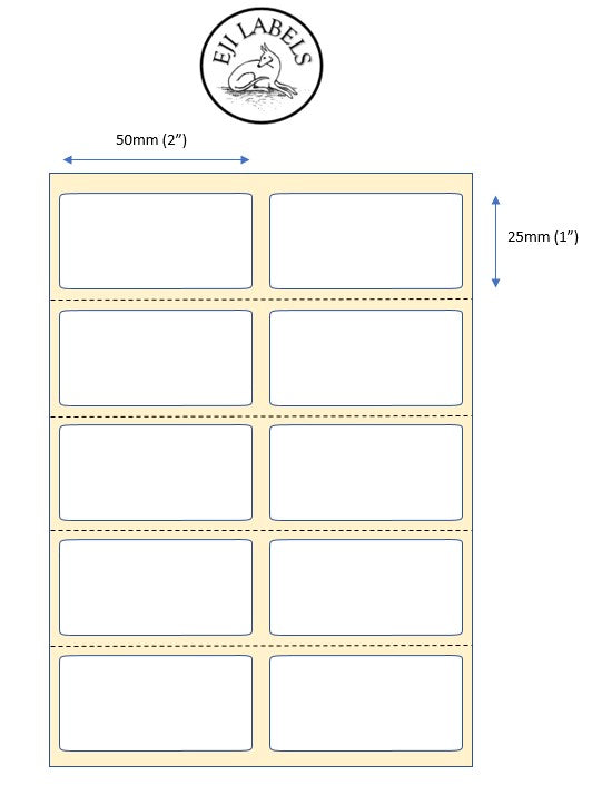 2 x 1" (50 x 25mm) Labels. Plain White Fan Fold