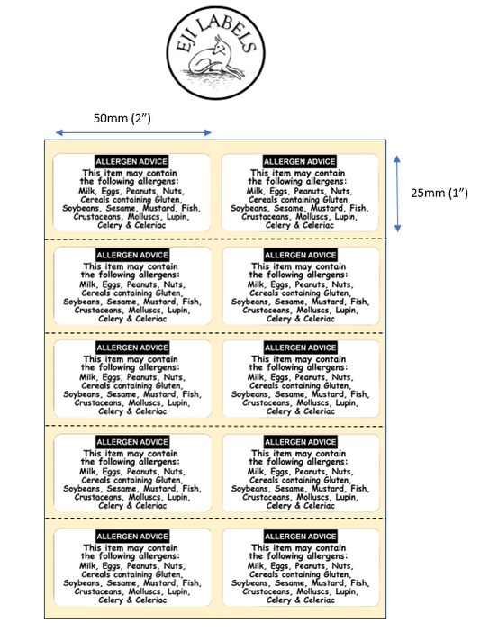 Allergen Notice Labels. 50 x 25mm