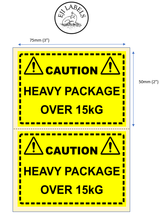 Caution Heavy Package Over 15kg Labels. 75 x 50mm