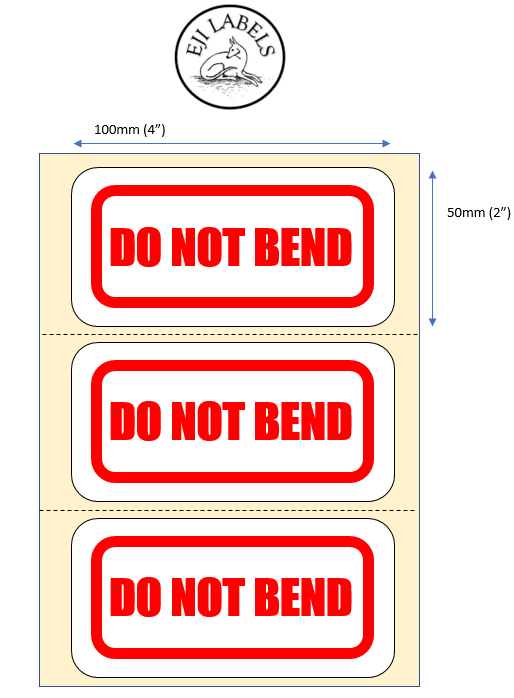 Large Do Not Bend Stickers. 100 x 50mm