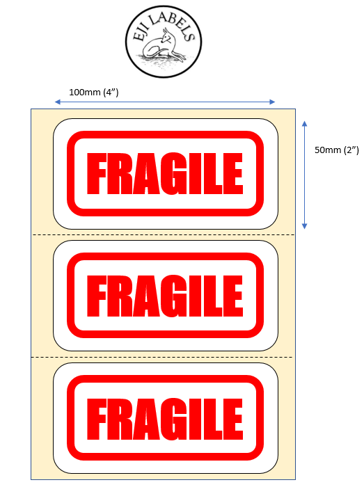 Large Fragile Stickers. 100 x 50mm