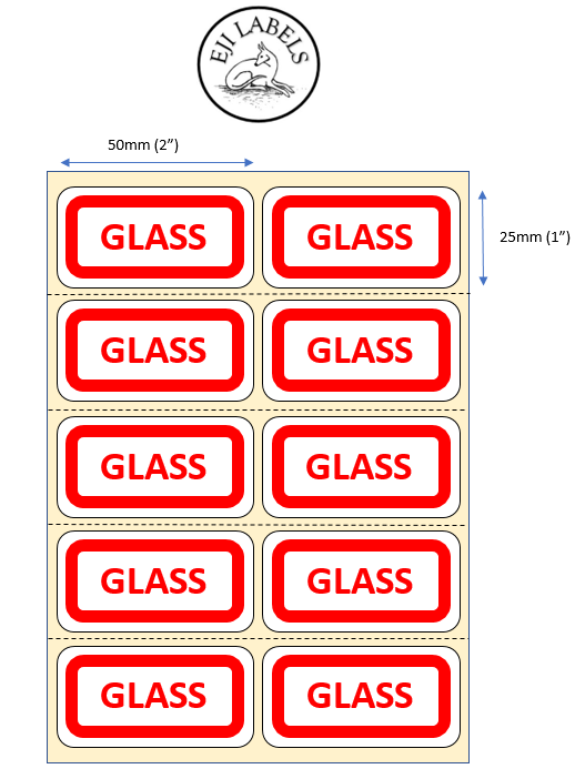 Small caution "Glass" Stickers. 50 x 25mm