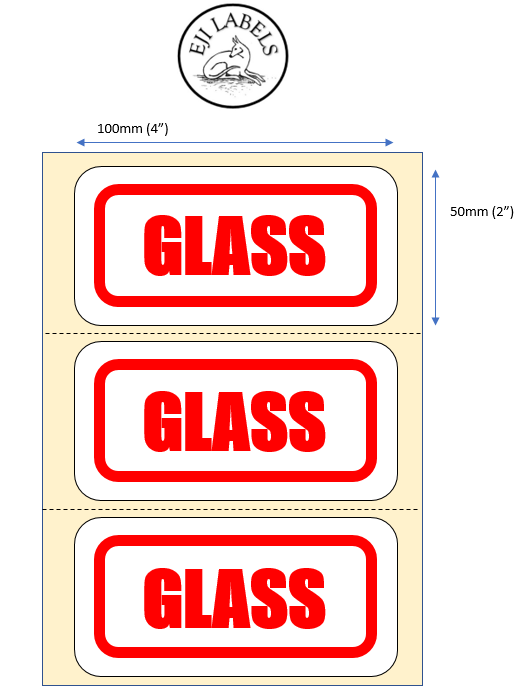 Large Caution "Glass" Stickers. 100 x 50mm