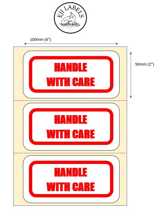 Large Handle with care Stickers. 100 x 50mm