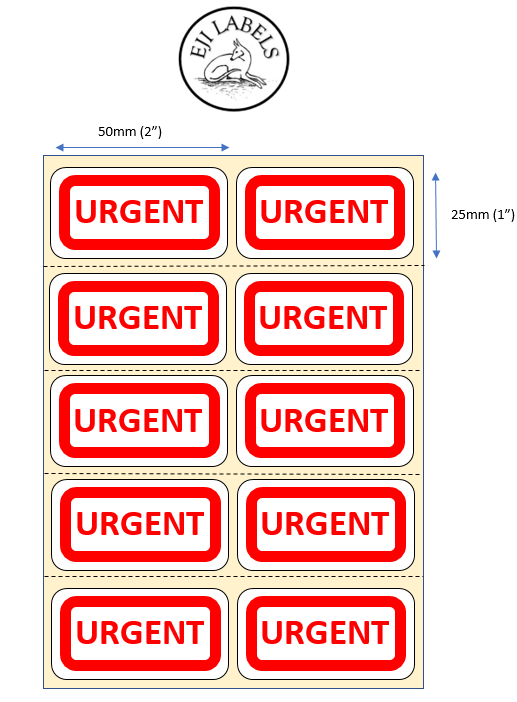 Small Urgent Stickers. 50 x 25mm